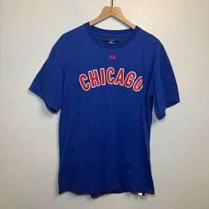 Majestic Chicago Cubs Ron Santo 10 Baseball Graphic T-Shirt Men's Large Blue Red